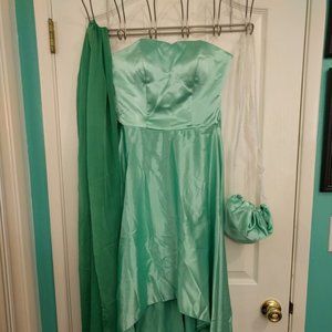 One of a Kind. Custom made light green strapless dress.